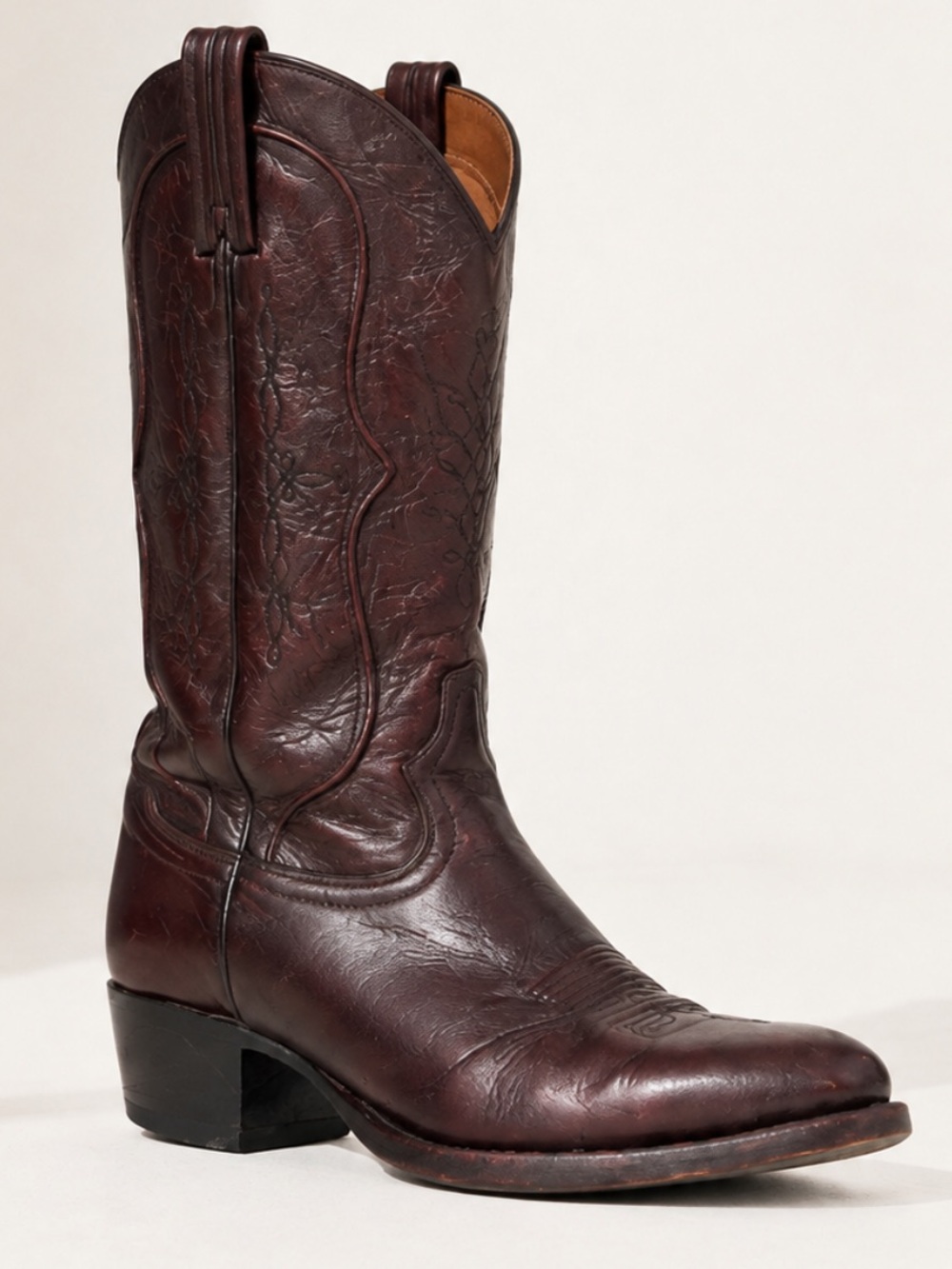 Tony Lama Burgundy Leather Western Cowboy Boots 9.5 D Vintage Made Mexico